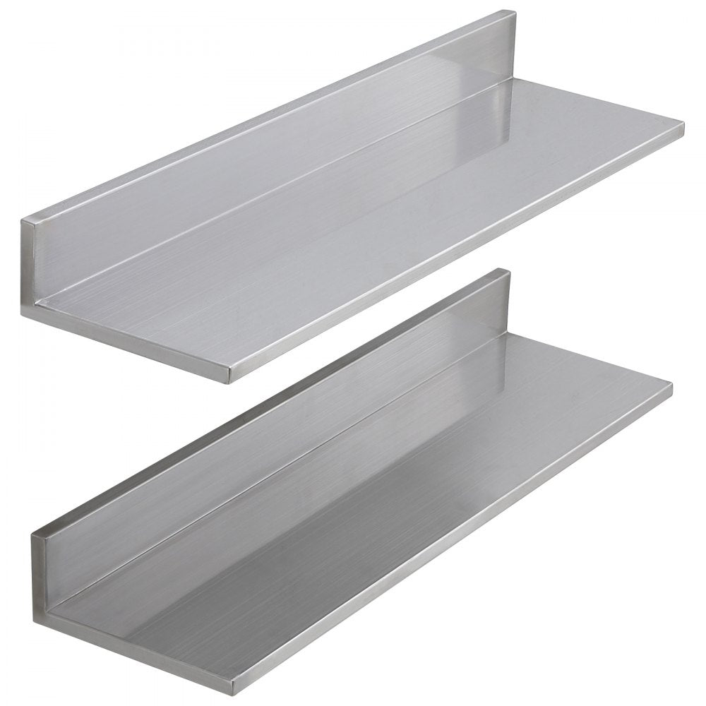 VEVOR 8.6" x 30" -2 Pack Stainless Steel Shelf, Wall Mounted Floating Shelving with Backsplash, 44 lbs Load Capacity Commercial Shelves, Heavy Duty Storage Rack for Restaurant, Kitchen, Bar, Home, and Hotel