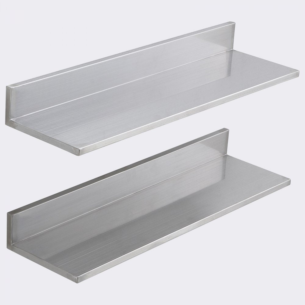 VEVOR 8.6" x 30" -2 Pack Stainless Steel Shelf, Wall Mounted Floating Shelving with Backsplash, 44 lbs Load Capacity Commercial Shelves, Heavy Duty Storage Rack for Restaurant, Kitchen, Bar, Home, and Hotel