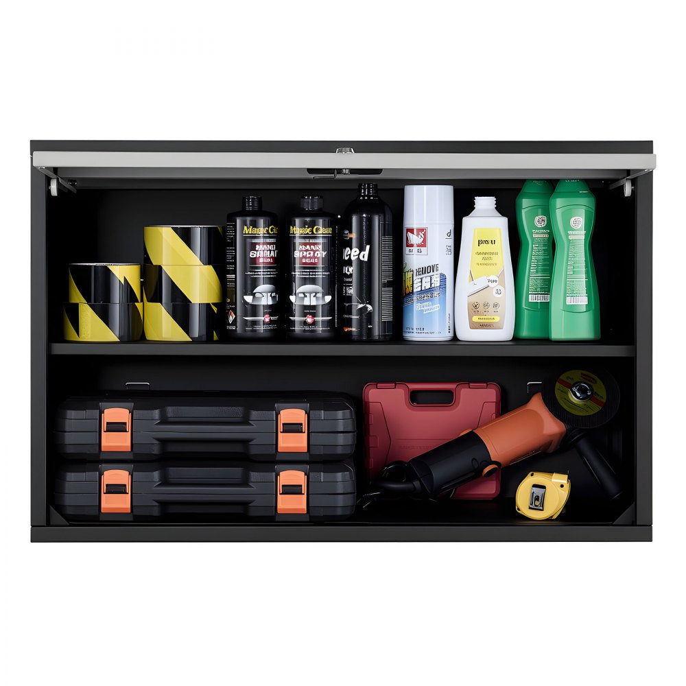 VEVOR Metal Wall Cabinet, 27.56W x 12.01D x 19.69H Inch, Floating Garage Tool Cabinet with Up-Flip Door and Shelf, 240 lbs Load Capacity, Fit for Garage, Basement, Kitchen, Warehouse Assembly Required