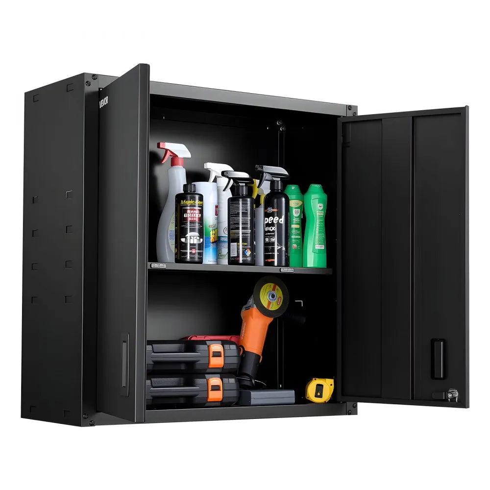 VEVOR Metal Wall Cabinet, 30W x 12.2D x 30H Inch, Steel Floating Hanging Storage Cabinet with Locking Doors and Adjustable Shelf for Garage, Basement, Kitchen, Warehouse Assembly Required, Black