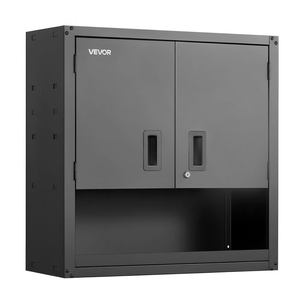 VEVOR Metal Wall Cabinet, 30W x 12.01D x 30H Inch, Steel Floating Hanging Storage Cabinet with Locking Doors and Adjustable Shelf for Garage, Basement, Kitchen, Warehouse Assembly Required, Black