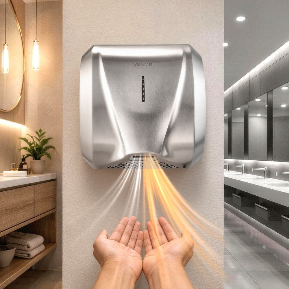 VEVOR Hand Dryer, 2 Pack 1800W Bathroom Air Hand Dryer, Automatic High Speed with HEPA Filter, Fast Drying, Brushed Stainless Steel, AC110-120V Commercial Wall Mounted for Restroom, Hotel, Office,Home