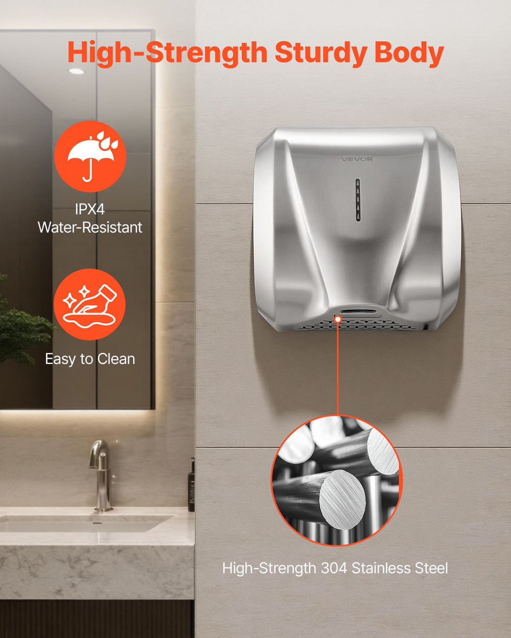 VEVOR Hand Dryer, 2 Pack 1800W Bathroom Air Hand Dryer, Automatic High Speed with HEPA Filter, Fast Drying, Brushed Stainless Steel, AC110-120V Commercial Wall Mounted for Restroom, Hotel, Office,Home