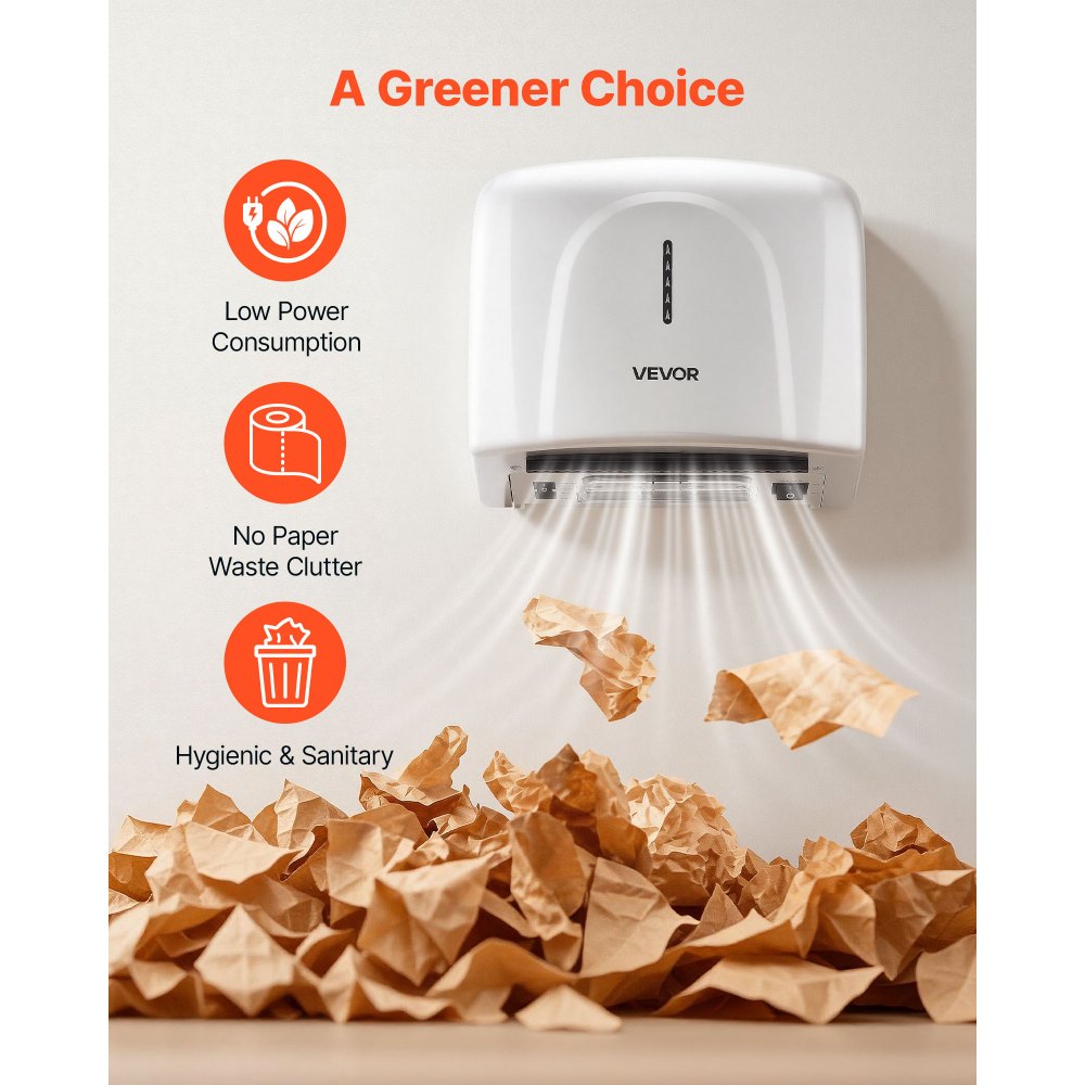 VEVOR Hand Dryer, 1300W Bathroom Air Hand Dryer, Automatic High Speed with HEPA Filter, Fast Drying, Premium ABS Construction, AC110-120V Commercial Wall Mounted for Home Bathroom, Guest Room,Homestay