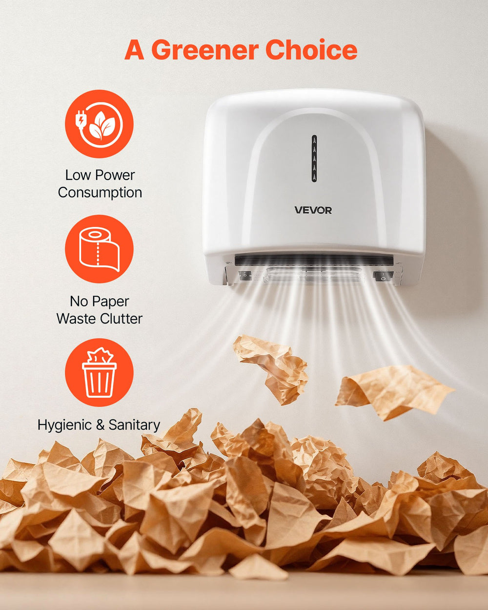 VEVOR Hand Dryer, 1300W Bathroom Air Hand Dryer, Automatic High Speed with HEPA Filter, Fast Drying, Premium ABS Construction, AC110-120V Commercial Wall Mounted for Home Bathroom, Guest Room,Homestay