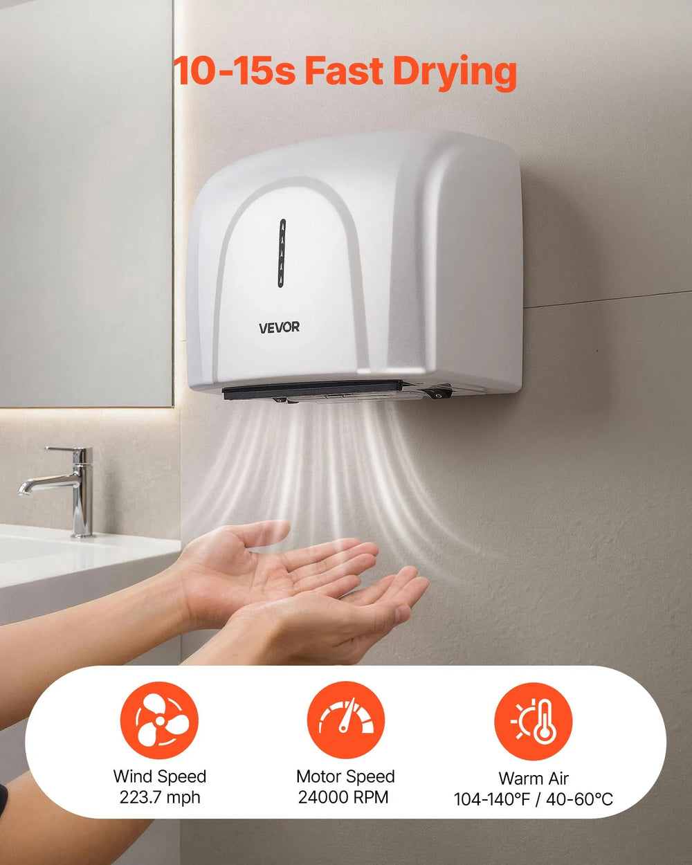 VEVOR Hand Dryer, 2 Pack 1300W Bathroom Air Hand Dryer, Automatic High Speed with HEPA Filter, Fast Drying, ABS Construction, AC110-120V Commercial Wall Mounted for Home Bathroom, Guest Room,Homestay