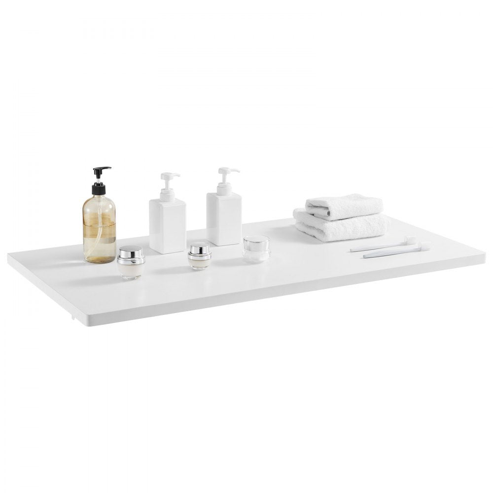 VEVOR Wall Mounted Folding Table, 39.4 x 19.7 inches Wall Mount Table, Floating Desk with Iron Bracket, Fold Down Desk for Small Spaces, Home Office, Dining, Laundry Room, Kitchen, Bar, White