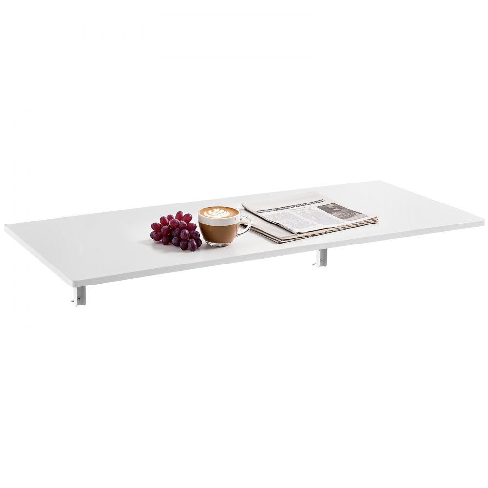 VEVOR Wall Mounted Folding Table, 43.3 x 18 inches Wall Mount Table, Floating Desk with Iron Bracket, Fold Down Desk for Small Spaces, Home Office, Dining, Laundry Room, Kitchen, Bar, White