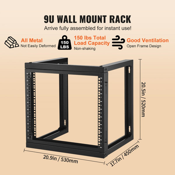 Vevor Server Rack 9U Wall Mount Open Frame Network Rack New – FactoryPure