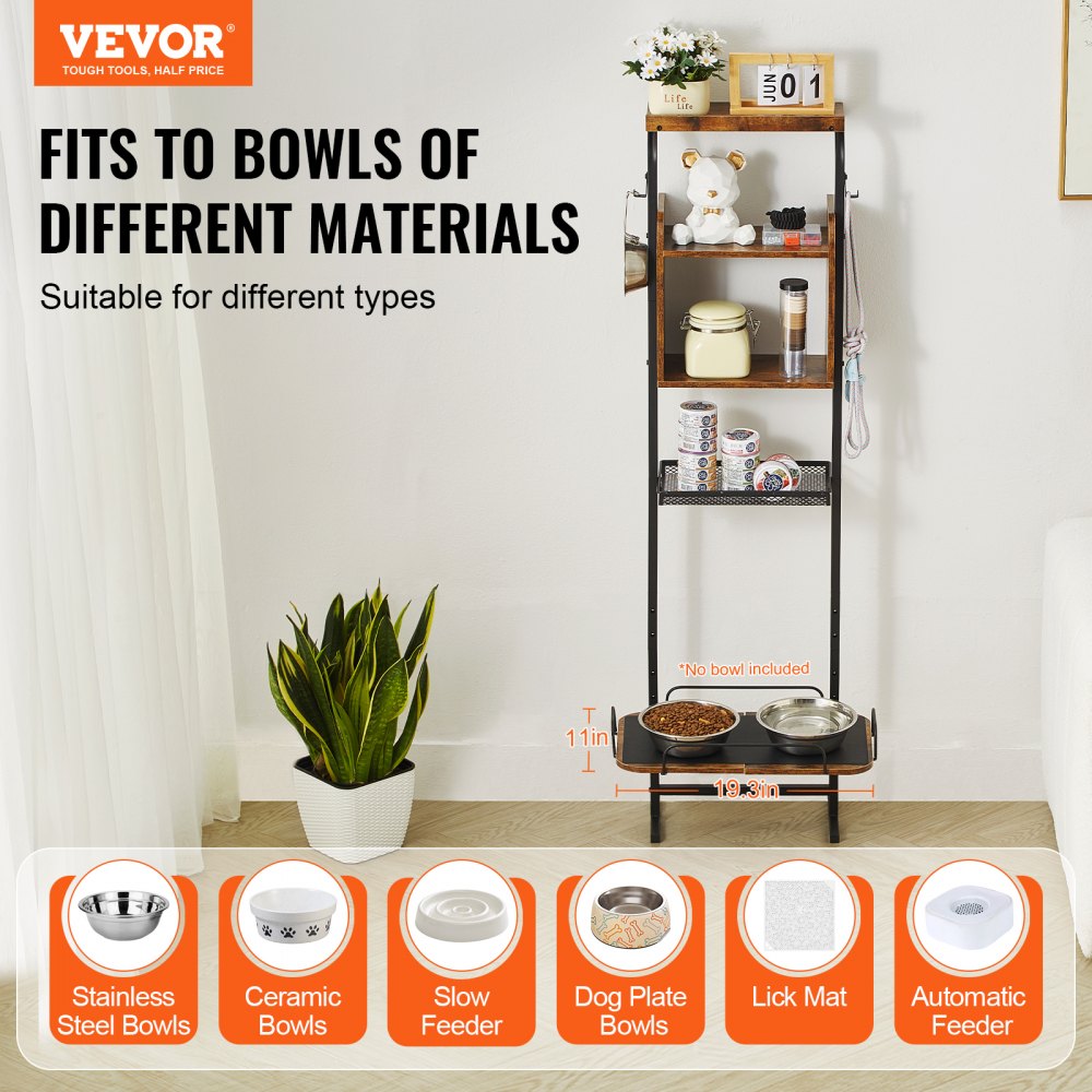 VEVOR Pet Feeding Station with Storage, Elevated Dog Bowls, Raised Dog Bowl Stand, Dog Food Storage and Feeder Station with Storage Shelves, Pet Toy Storage Organizer, for Large Medium Small Dogs