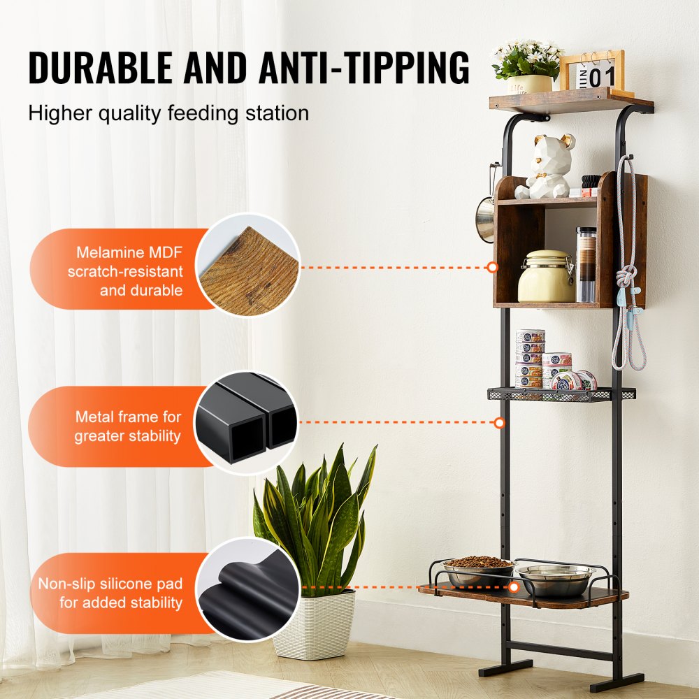 VEVOR Pet Feeding Station with Storage, Elevated Dog Bowls, Raised Dog Bowl Stand, Dog Food Storage and Feeder Station with Storage Shelves, Pet Toy Storage Organizer, for Large Medium Small Dogs