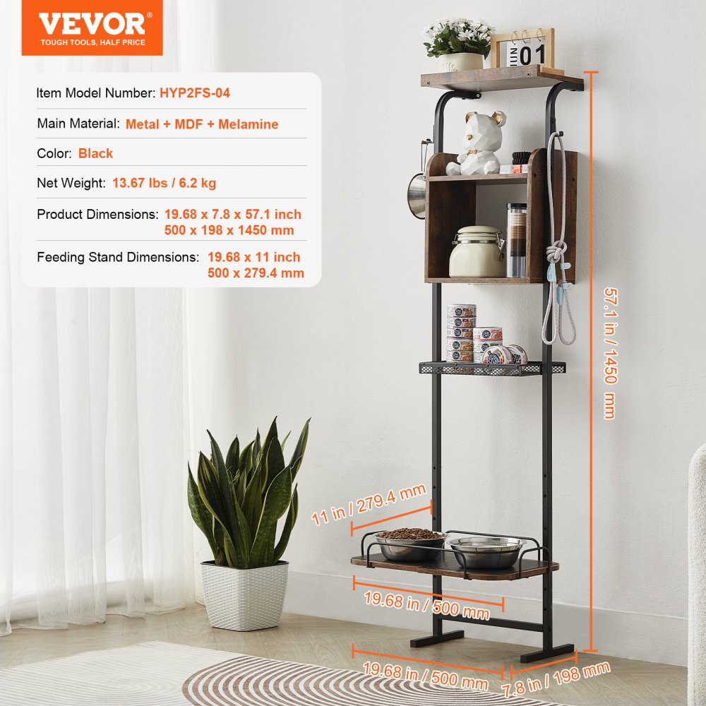 VEVOR Pet Feeding Station with Storage, Elevated Dog Bowls, Raised Dog Bowl Stand, Dog Food Storage and Feeder Station with Storage Shelves, Pet Toy Storage Organizer, for Large Medium Small Dogs