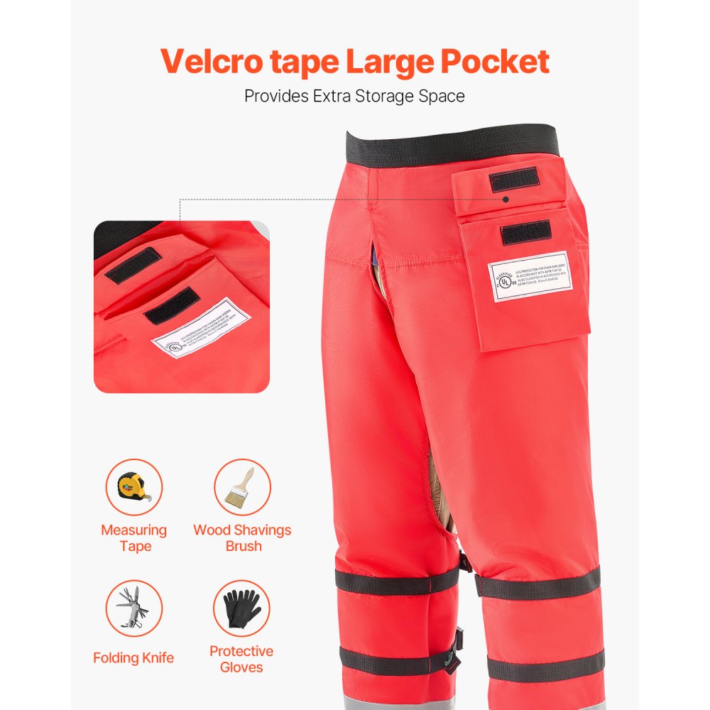 VEVOR Apron Style Chainsaw Chaps, Class D, 8 Layers Chainsaw Pants with Adjustable Belt & Gear Pocket, Chain Saw Chaps for Men/Women, Chainsaw Safety Equipment for Loggers Forest Workers, Medium
