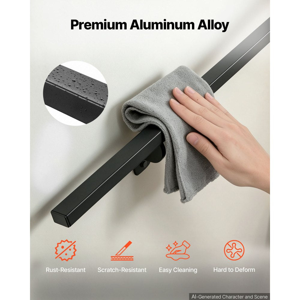 VEVOR Wall-Mounted Stair Handrail, 15 ft 250 lbs Load Black Metal Railing, for Indoor Steps, Loft, Porch & Hallways, Heavy-Duty Industrial Aluminum Alloy Hand Rail, Square Tube, with Mounting Hardware