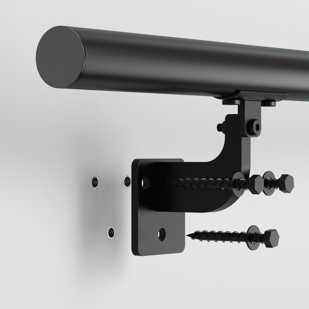 VEVOR Wall Mounted Stair Handrail, 10ft Pipe Staircase Handrail, Black Galvanized Aluminum, 1.26 inch Pipe Diameter, Indoor&Outdoor Staircase Railing,Industrial Hand Rail for Steps,Security Baluster