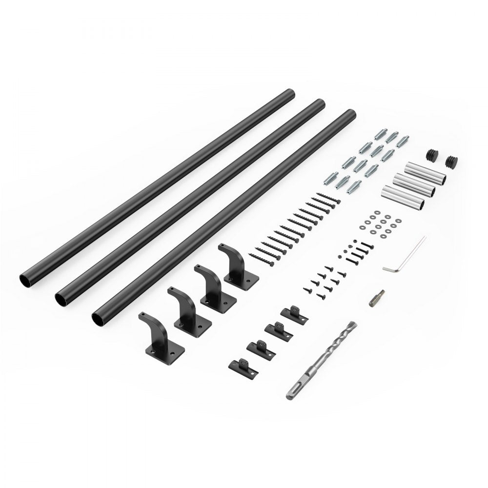 VEVOR Wall Mounted Stair Handrail, 10ft Pipe Staircase Handrail, Black Galvanized Aluminum, 1.26 inch Pipe Diameter, Indoor&Outdoor Staircase Railing,Industrial Hand Rail for Steps,Security Baluster
