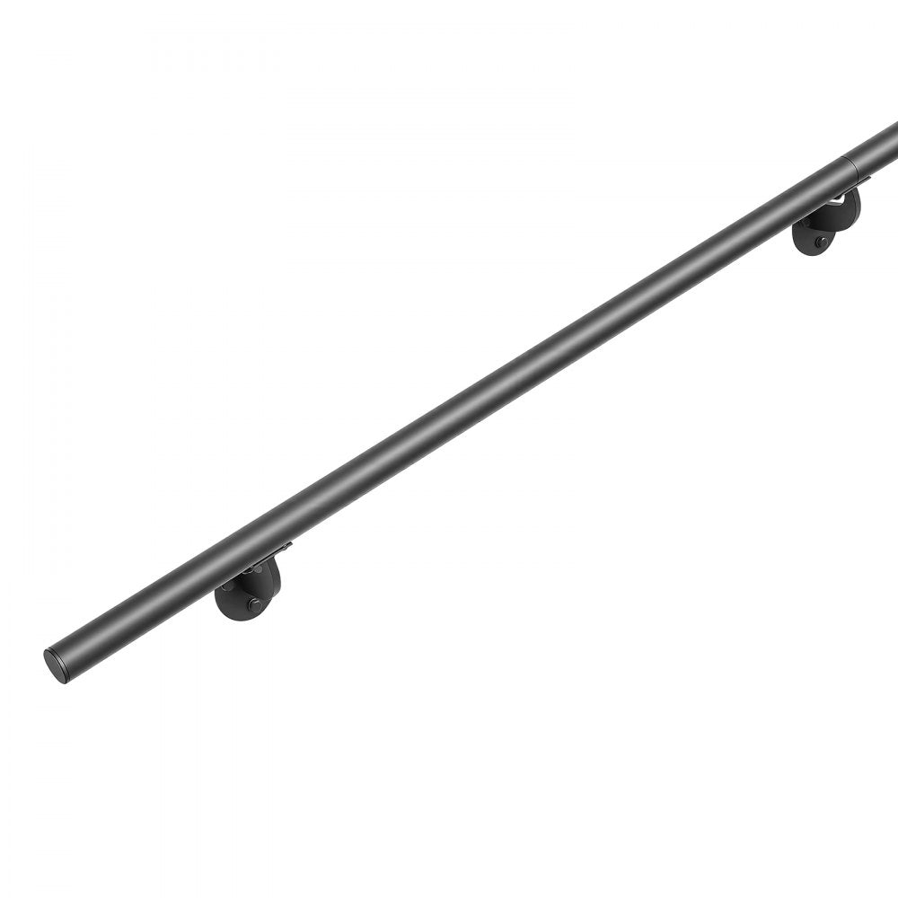 VEVOR Wall-Mounted Stair Handrail, 5 ft 250 lbs Load Black Metal Railing, for Indoor Steps, Loft, Porch & Hallways, Heavy-Duty Industrial Aluminum Alloy Hand Rail, Round Tube, with Mounting Hardware