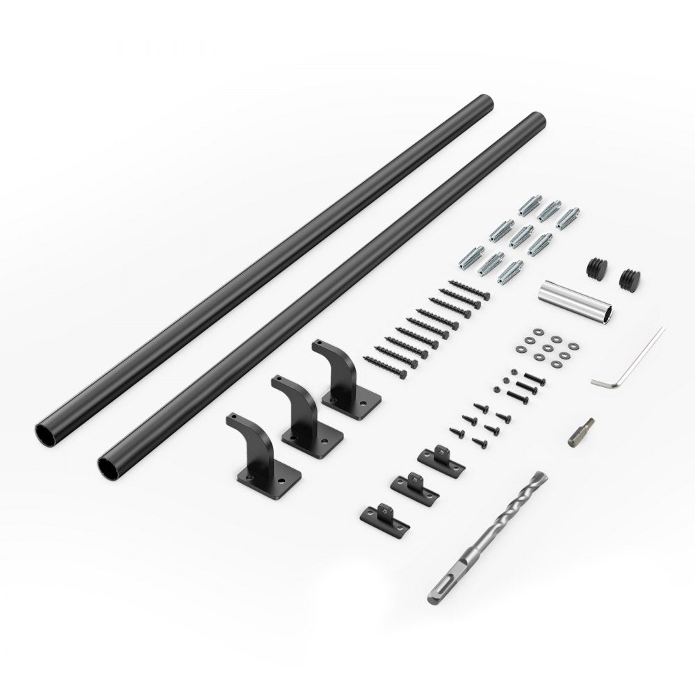 VEVOR Wall Mounted Stair Handrail, 6ft Pipe Staircase Handrail, Black Galvanized Aluminum, 1.26 inch Pipe Diameter, Indoor&Outdoor Staircase Railing,Industrial Hand Rail for Steps,Security Baluster