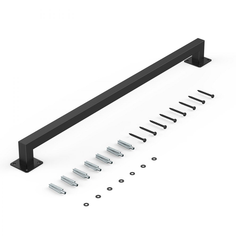 VEVOR Wall Mounted Stair Handrail, 4ft Black Iron Staircase Handrail Indoor, 250lbs Load Capacity, Industrial Railing Hand Rail for Steps, Square Tube for Loft Porch Deck, 2 Sections