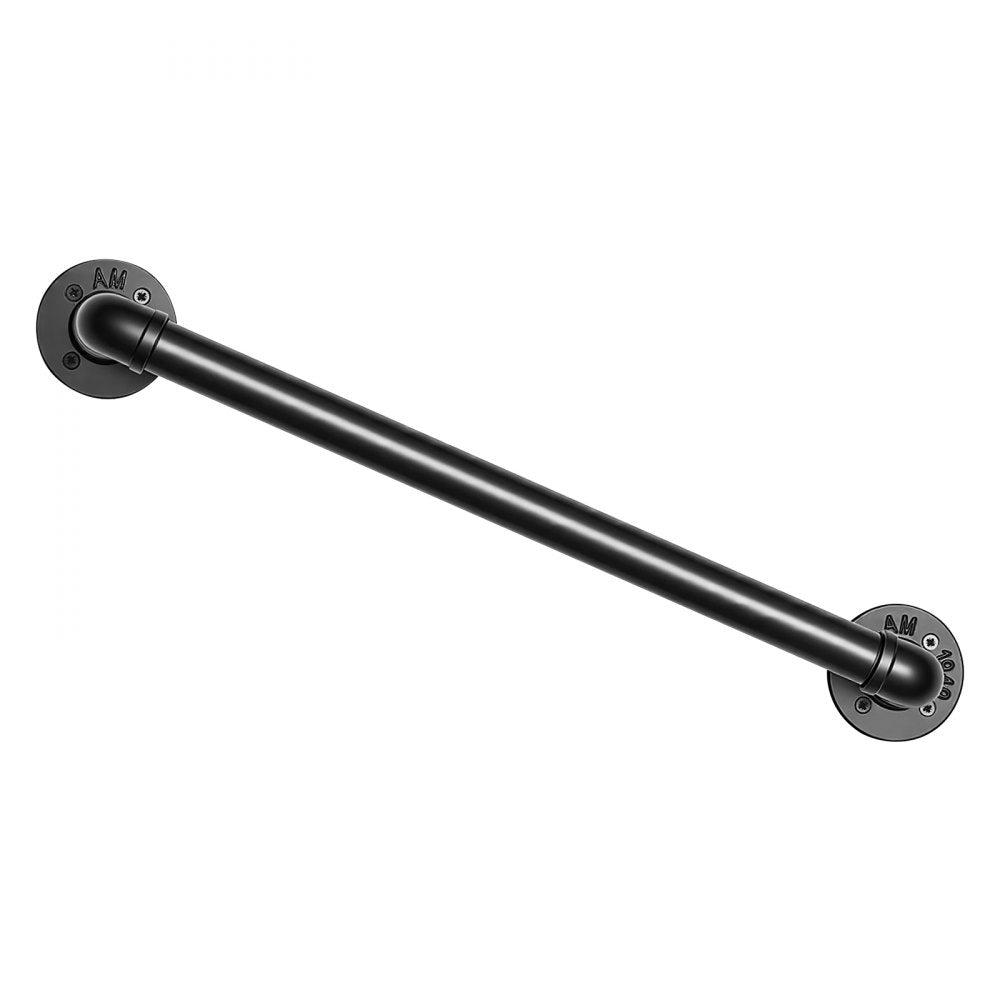 VEVOR Wall-Mounted Stair Handrail, 2 ft 440 lbs Load Black Metal Railing, for Indoor Steps, Loft, Porch & Hallways, Heavy-Duty Industrial Carbon Steel Hand Rail, Round Tube, with Mounting Hardware