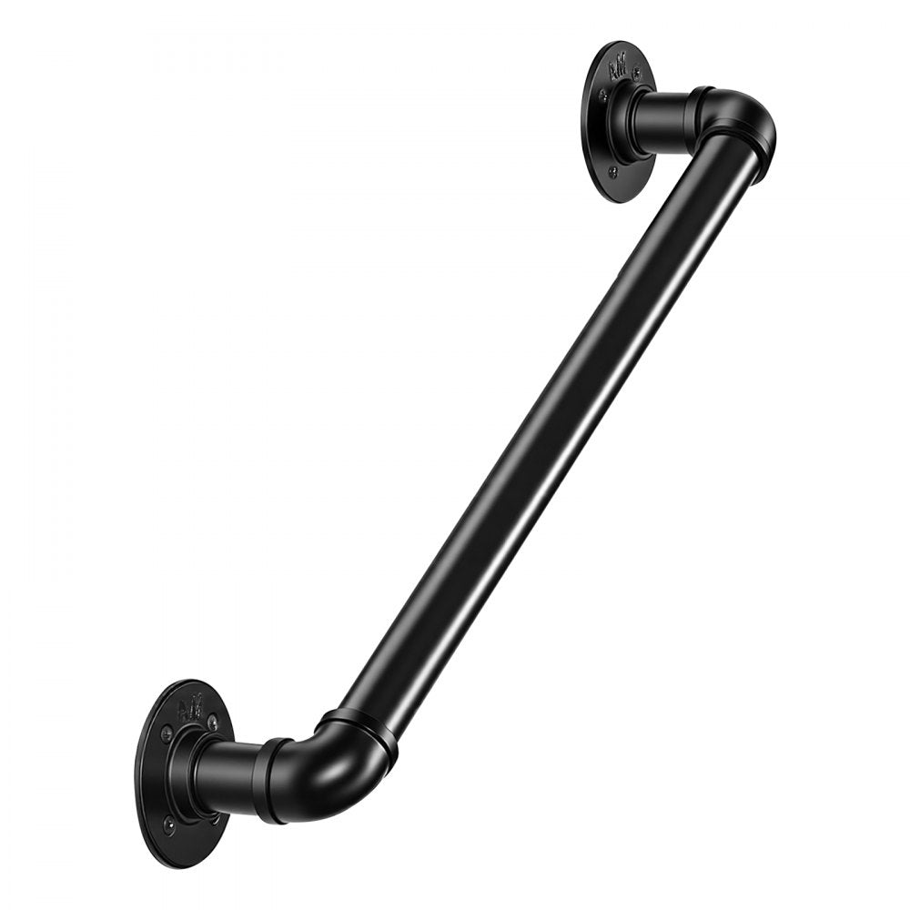 VEVOR Wall-Mounted Stair Handrail, 2 ft 440 lbs Load Black Metal Railing, for Indoor Steps, Loft, Porch & Hallways, Heavy-Duty Industrial Carbon Steel Hand Rail, Round Tube, with Mounting Hardware