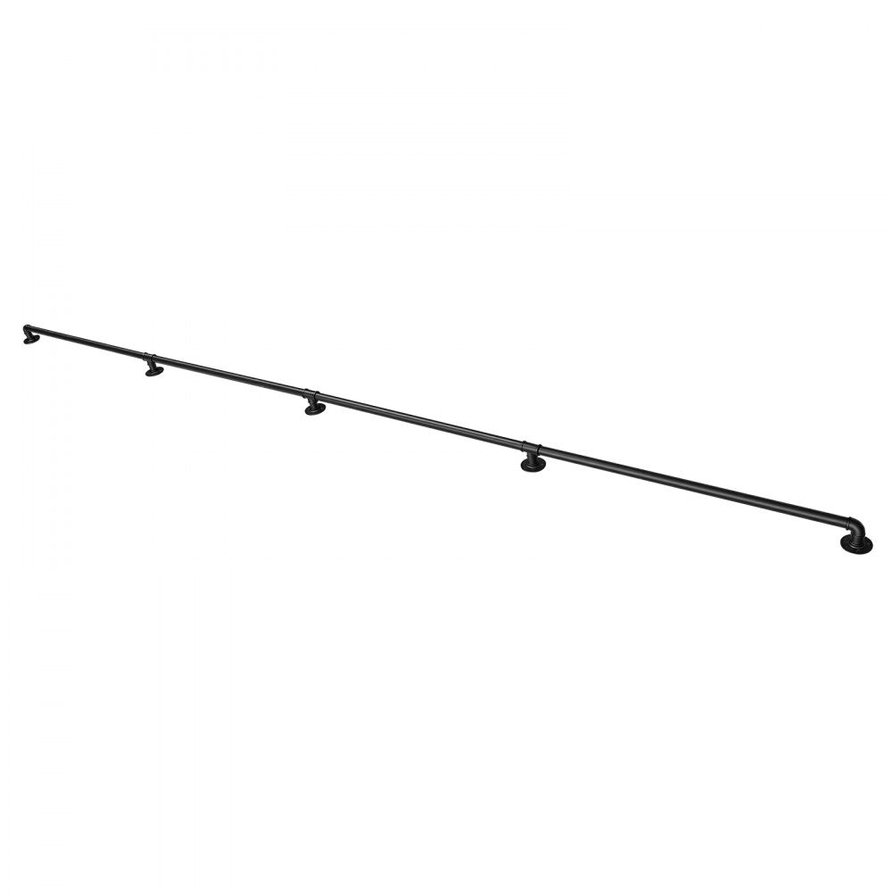 VEVOR Wall-Mounted Stair Handrail, 13 ft 440 lbs Load Black Metal Railing, for Indoor Steps, Loft, Porch & Hallways, Heavy-Duty Industrial Carbon Steel Hand Rail, Round Tube, with Mounting Hardware