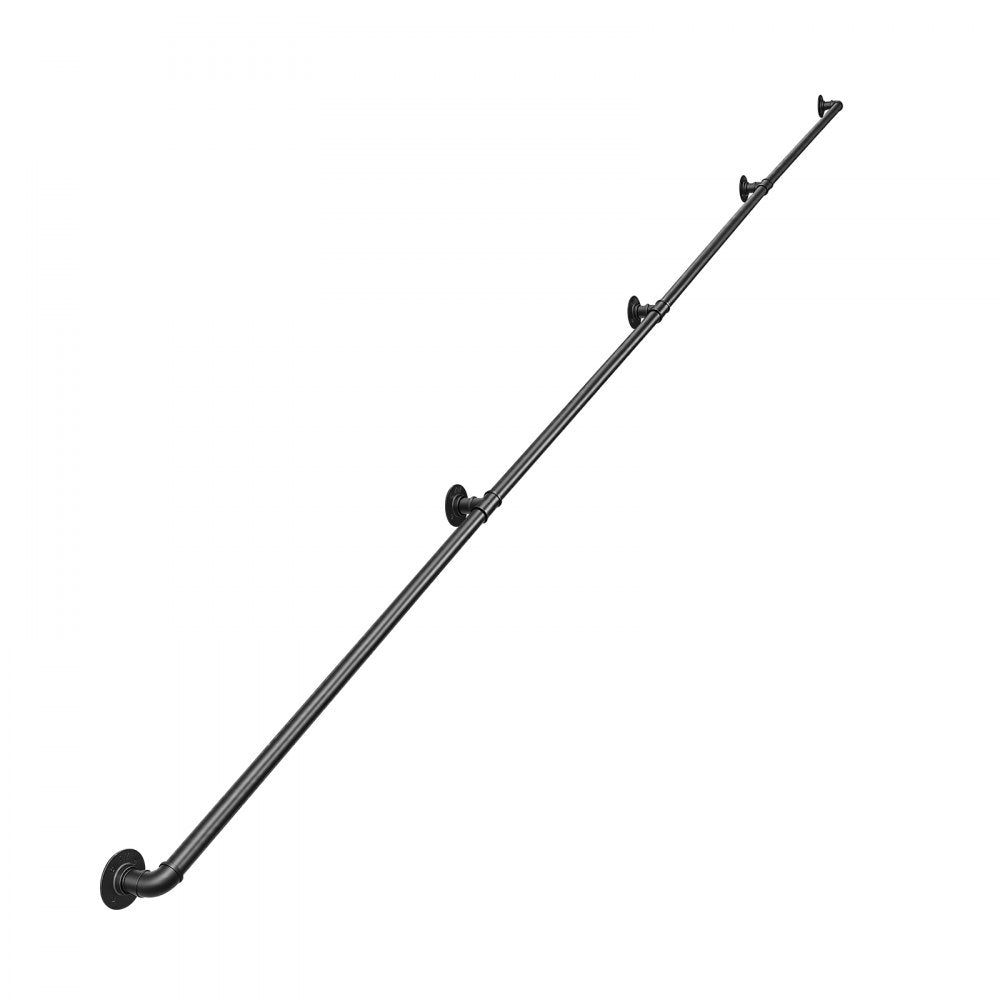 VEVOR Wall-Mounted Stair Handrail, 13 ft 440 lbs Load Black Metal Railing, for Indoor Steps, Loft, Porch & Hallways, Heavy-Duty Industrial Carbon Steel Hand Rail, Round Tube, with Mounting Hardware