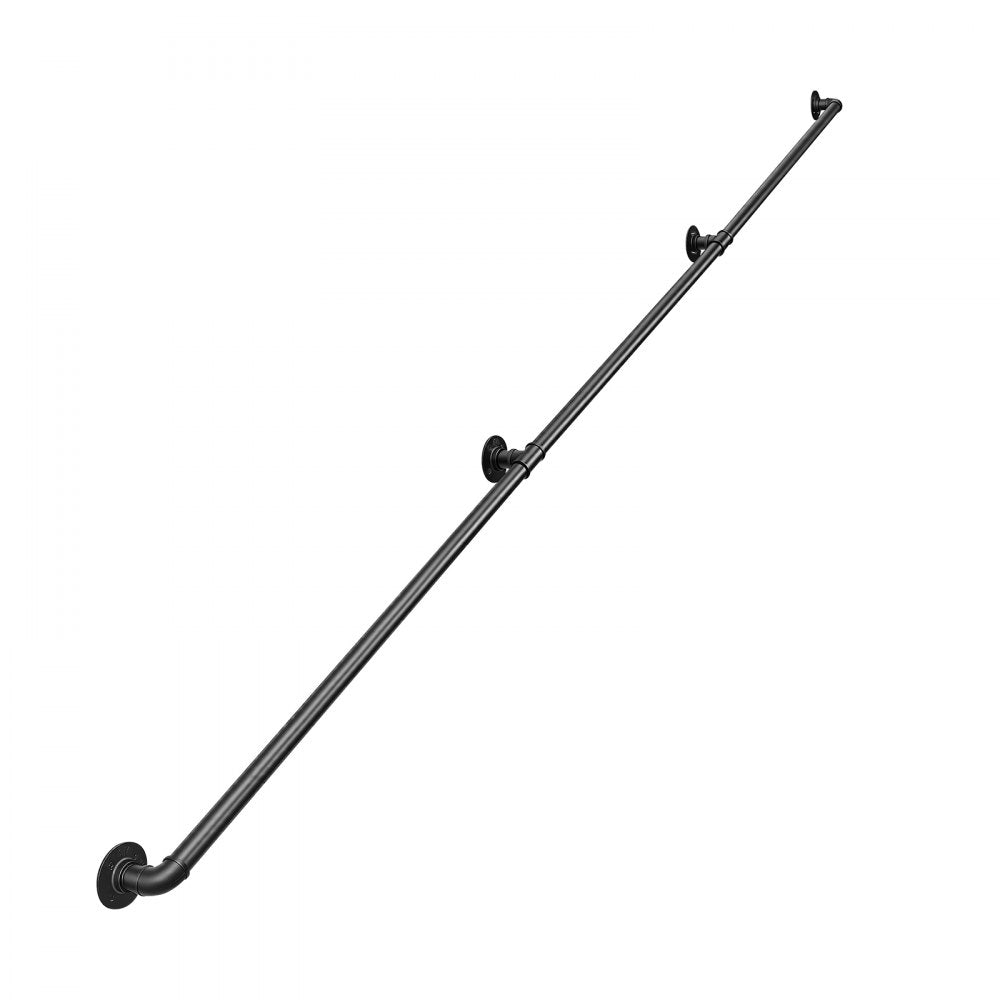 VEVOR Wall-Mounted Stair Handrail, 10 ft 440 lbs Load Black Metal Railing, for Indoor Steps, Loft, Porch & Hallways, Heavy-Duty Industrial Carbon Steel Hand Rail, Round Tube, with Mounting Hardware