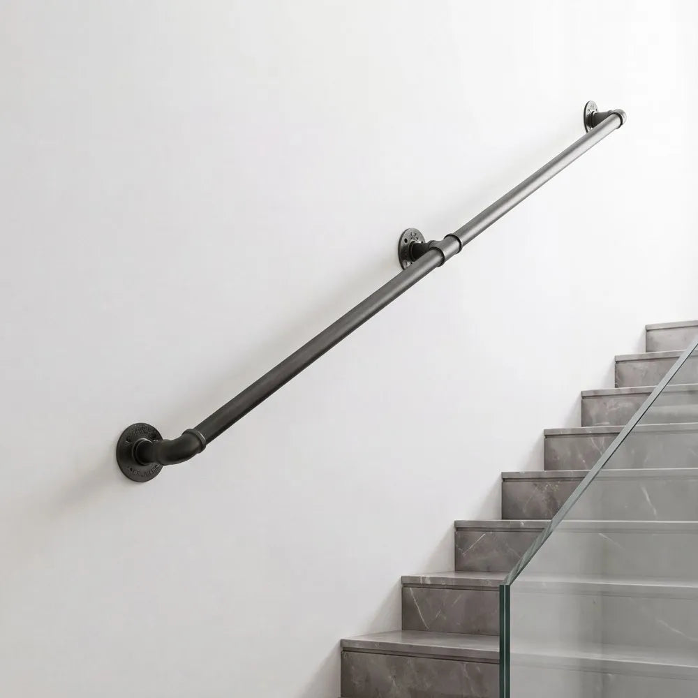 VEVOR Wall-Mounted Stair Handrail, 4 ft 440 lbs Load Black Metal Railing, for Indoor Steps, Loft, Porch & Hallways, Heavy-Duty Industrial Carbon Steel Hand Rail, Round Tube, with Mounting Hardware