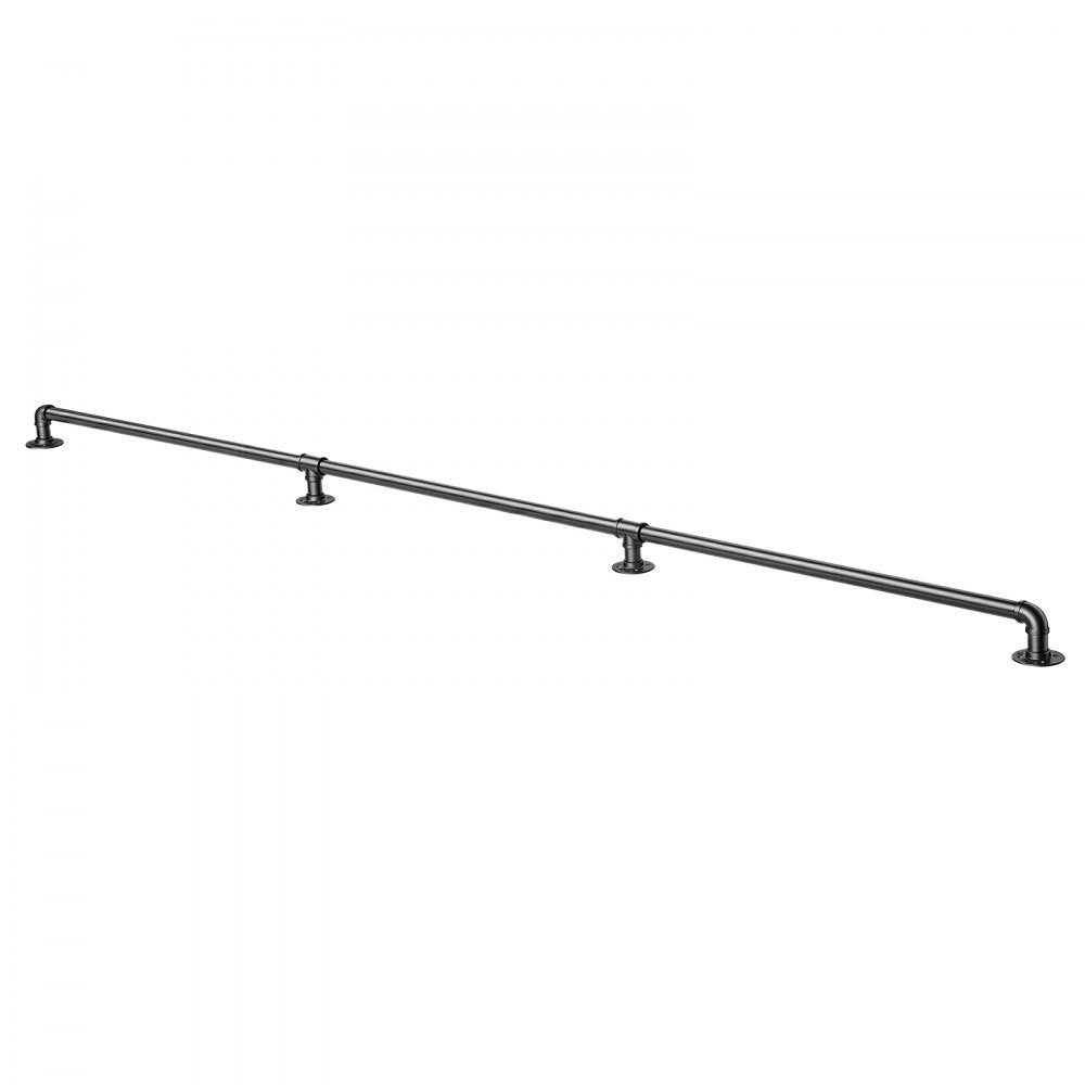 VEVOR Wall-Mounted Stair Handrail, 8 ft 440 lbs Load Black Metal Railing, for Indoor Steps, Loft, Porch & Hallways, Heavy-Duty Industrial Carbon Steel Hand Rail, Round Tube, with Mounting Hardware