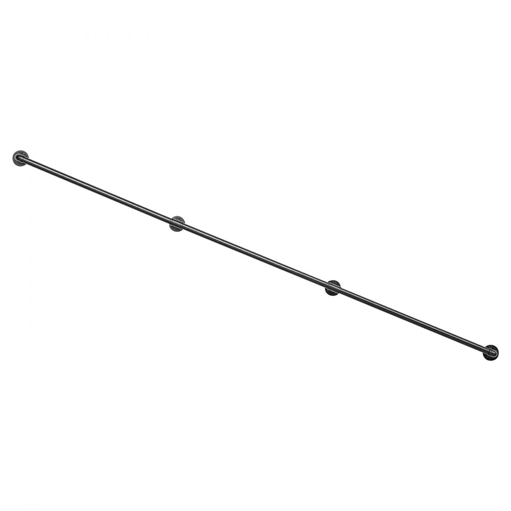 VEVOR Wall-Mounted Stair Handrail, 8 ft 440 lbs Load Black Metal Railing, for Indoor Steps, Loft, Porch & Hallways, Heavy-Duty Industrial Carbon Steel Hand Rail, Round Tube, with Mounting Hardware