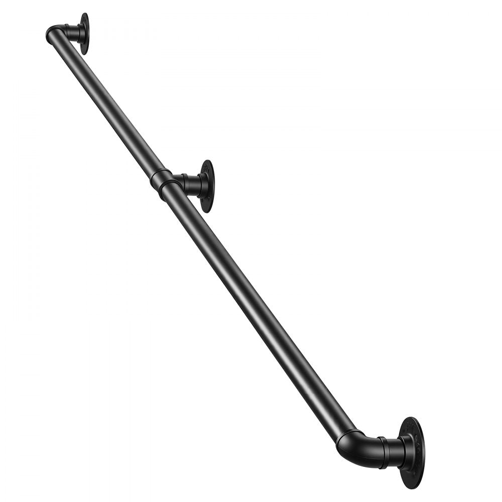 VEVOR Wall-Mounted Stair Handrail, 7 ft 440 lbs Load Black Metal Railing, for Indoor Steps, Loft, Porch & Hallways, Heavy-Duty Industrial Carbon Steel Hand Rail, Round Tube, with Mounting Hardware