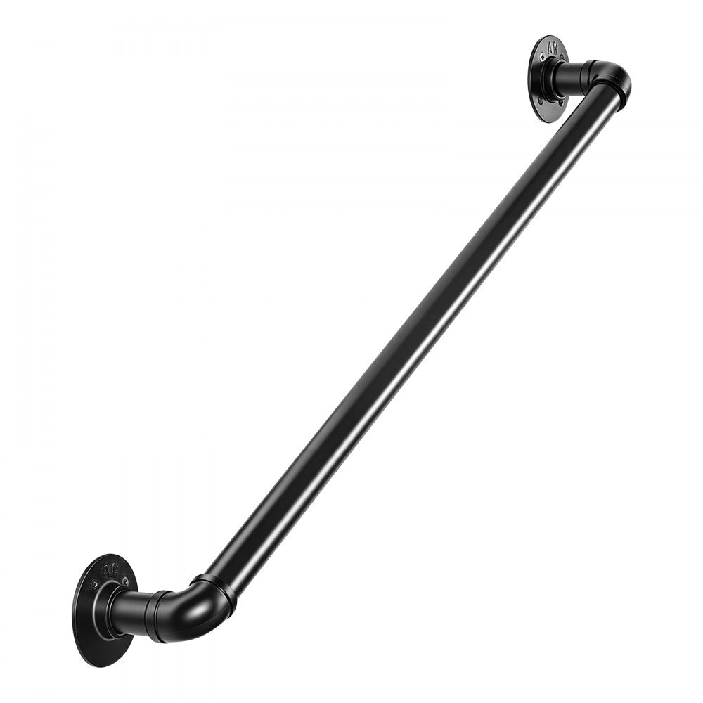 VEVOR Wall-Mounted Stair Handrail, 3 ft 440 lbs Load Black Metal Railing, for Indoor Steps, Loft, Porch & Hallways, Heavy-Duty Industrial Carbon Steel Hand Rail, Round Tube, with Mounting Hardware