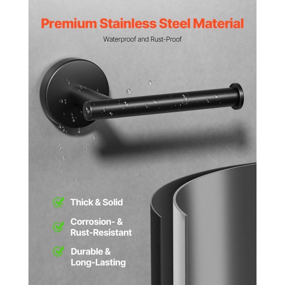 VEVOR Toilet Paper Holder, Fits Mega Rolls Size, Premium Stainless Steel Rustproof Material, Wall Mounted with Screws, Toilet Roll Tissue Holder for Bathroom, Washroom, Kitchen, Matte Black