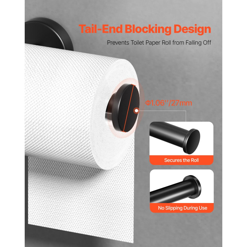 VEVOR Toilet Paper Holder, Fits Mega Rolls Size, Premium Stainless Steel Rustproof Material, Wall Mounted with Screws, Toilet Roll Tissue Holder for Bathroom, Washroom, Kitchen, Matte Black