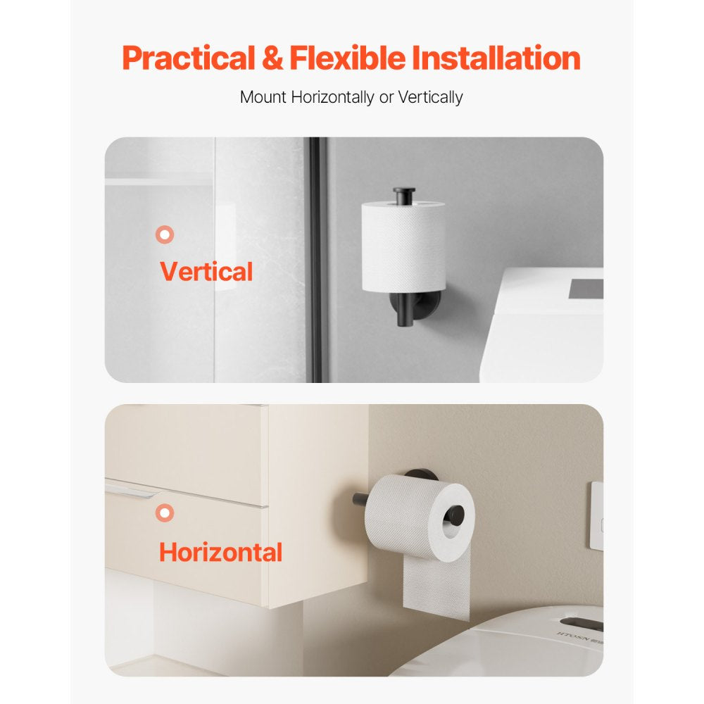VEVOR Toilet Paper Holder, Fits Mega Rolls Size, Premium Stainless Steel Rustproof Material, Wall Mounted with Screws, Toilet Roll Tissue Holder for Bathroom, Washroom, Kitchen, Matte Black