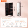 VEVOR Mirror Jewelry Cabinet, 42.52-Inch Tall Lockable Jewelry Cabinet Armoire with Full-Length Mirror, Wall or Door Mounted Jewelry Mirror Organizer with LED Interior Lights and Velvet Lining, Brown
