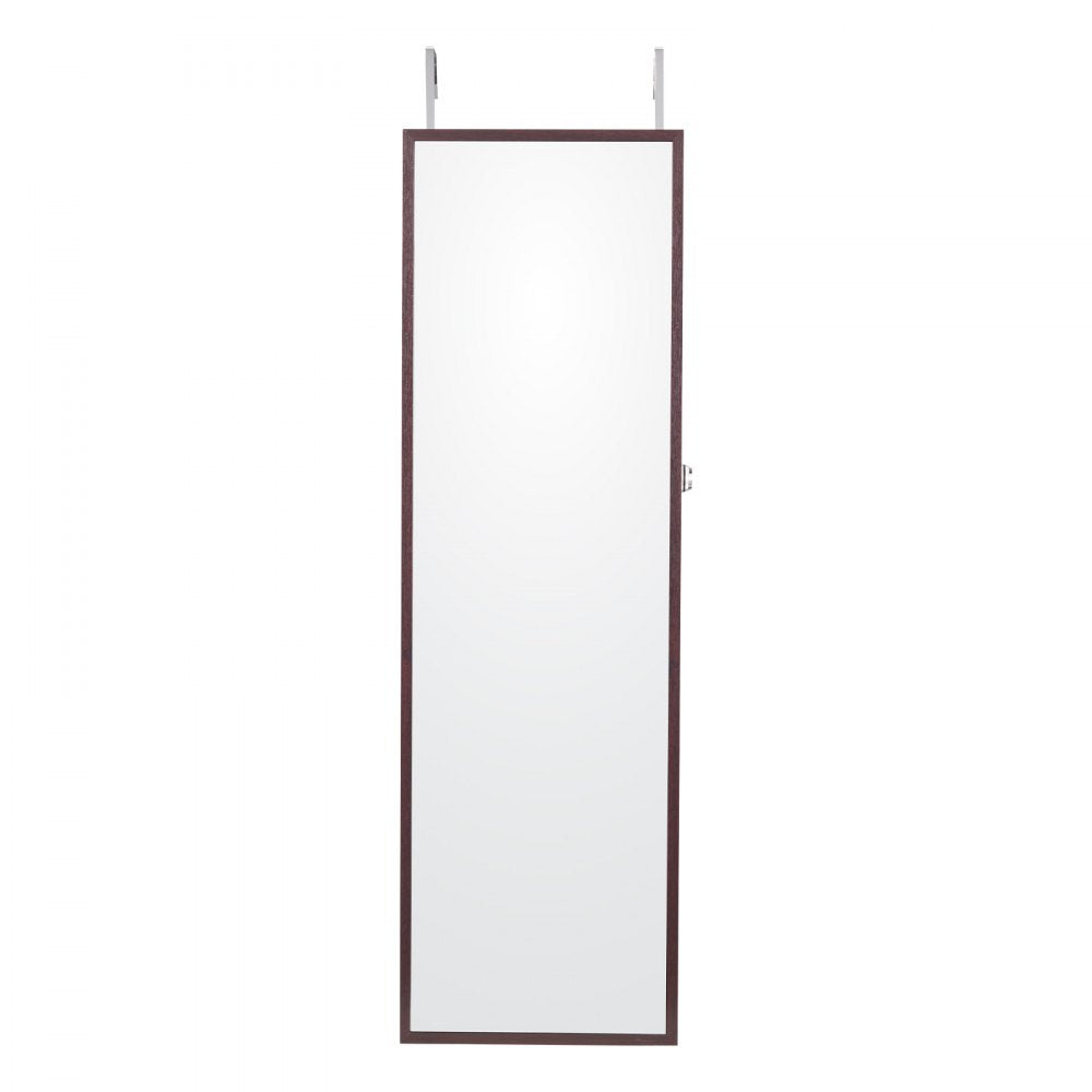 VEVOR Mirror Jewelry Cabinet, 47.05-Inch Tall Lockable Jewelry Cabinet Armoire with Full-Length Mirror, Wall or Door Mounted Jewelry Mirror Organizer with LED Interior Lights and Velvet Lining, Brown