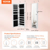 VEVOR Mirror Jewelry Cabinet, 47.05-Inch Tall Lockable Jewelry Cabinet Armoire with Full-Length Mirror, Wall or Door Mounted Jewelry Mirror Organizer with LED Interior Lights and Velvet Lining, White