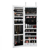 VEVOR Mirror Jewelry Cabinet, 47.05-Inch Tall Lockable Jewelry Cabinet Armoire with Full-Length Mirror, Wall or Door Mounted Jewelry Mirror Organizer with LED Interior Lights and Velvet Lining, White