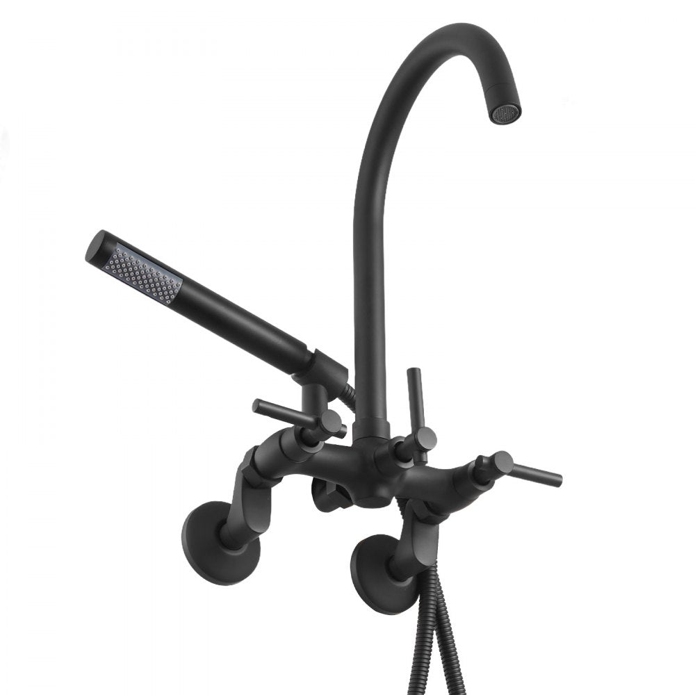 VEVOR Clawfoot Tub Faucet, Wall-Mounted Bathtub Faucet with Handheld Shower, Vintage Matte Black Clawfoot Tub Filler Shower Kit with Adjustable Swing Arms & Rotatable Gooseneck Spout for Bathtubs
