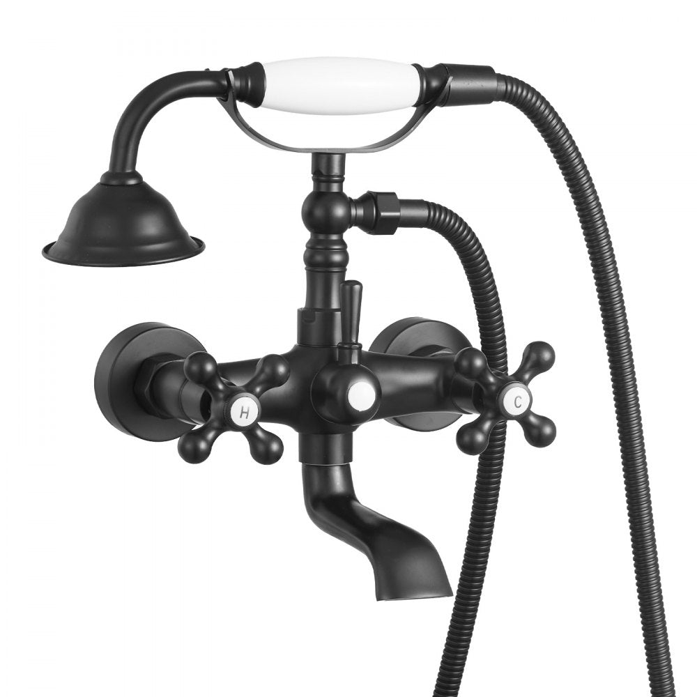 VEVOR Clawfoot Tub Faucet, Wall Mount Bathtub Faucets with Handheld Shower, Vintage Matte Black Clawfoot Tub Filler Faucet Shower Kit with Adjustable Swing Arms & 360° Rotation Spout for Bathtubs