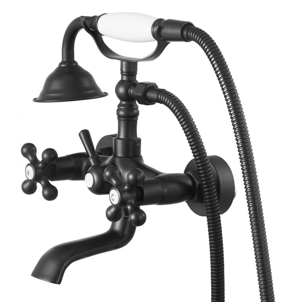 VEVOR Clawfoot Tub Faucet, Wall Mount Bathtub Faucets with Handheld Shower, Vintage Matte Black Clawfoot Tub Filler Faucet Shower Kit with Adjustable Swing Arms & 360° Rotation Spout for Bathtubs