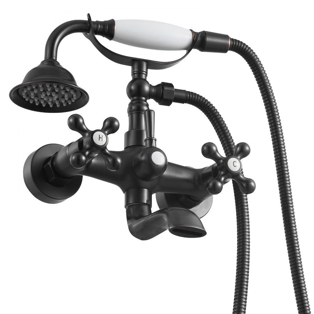 VEVOR Clawfoot Tub Faucet, Wall Mount Bathtub Faucets with Handheld Shower, Vintage Oil-Rubbed Bronze Clawfoot Tub Filler Faucet Shower Kit with Adjustable Swing Arms & 360° Rotation Spout for Bathtubs