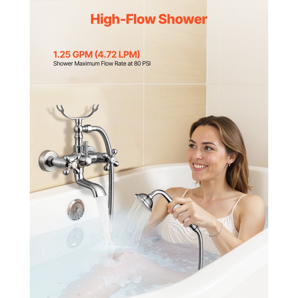VEVOR Clawfoot Tub Faucet, Wall Mount Bathtub Faucets with Handheld Shower, Vintage Brushed Nickel Clawfoot Tub Filler Faucet Shower Kit with Adjustable Swing Arms & 360° Rotation Spout for Bathtubs