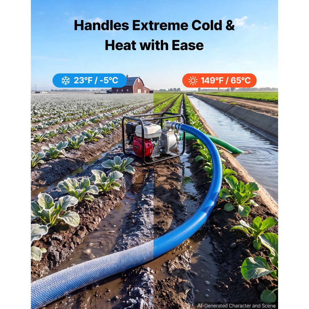 VEVOR 3" Suction Hose Kit 65' Blue PVC Backwash 20' Green Suction Hose, for Swimming Pools Water Pumps, Ready-to-Use Setup, with Round-Hole Strainer, Cam & Groove Adapter, Stainless Steel Clamp