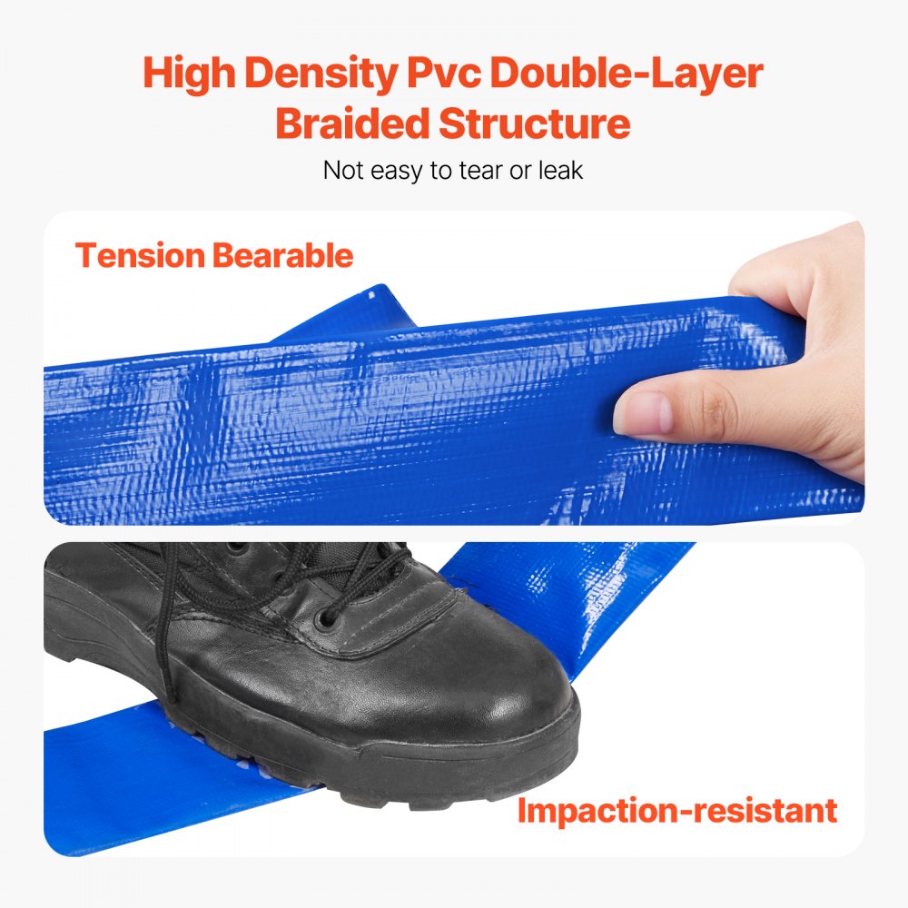 VEVOR Backwash Hose, 1.5 in x 100 ft, Blue High Quality PVC Hose, with Clamps, Camlock, Aluminum Fittings, Fit Various Pumps, for Sewage Treatment, Water Transportation and More Agricultural Purposes