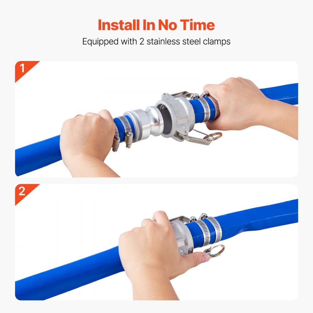 VEVOR Backwash Hose, 1.5 in x 100 ft, Blue High Quality PVC Hose, with Clamps, Camlock, Aluminum Fittings, Fit Various Pumps, for Sewage Treatment, Water Transportation and More Agricultural Purposes