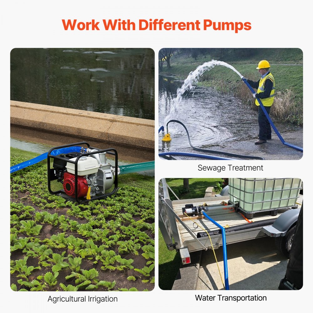 VEVOR Backwash Hose, 1.5 in x 100 ft, Blue High Quality PVC Hose, with Clamps, Camlock, Aluminum Fittings, Fit Various Pumps, for Sewage Treatment, Water Transportation and More Agricultural Purposes