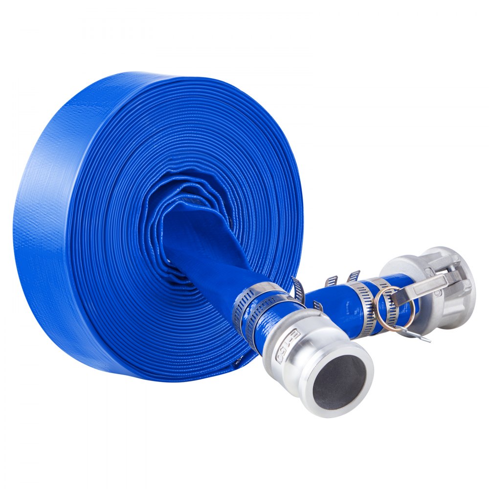 VEVOR Backwash Hose, 1.5 in x 50 ft, Blue High Quality PVC Hose, with Clamps, Camlock, Aluminum Fittings, Fit Various Pumps, for Sewage Treatment, Water Transportation and More Agricultural Purposes